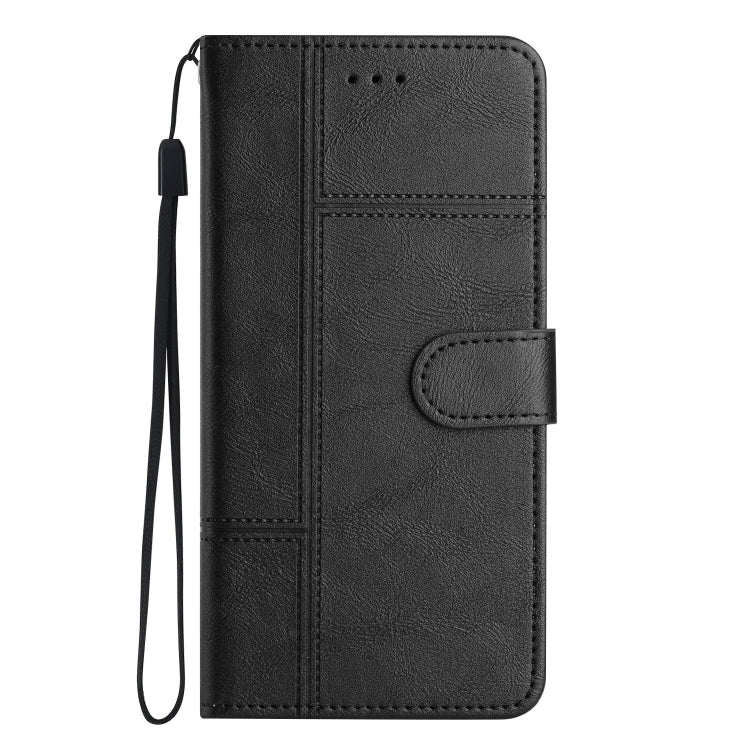 For iPhone 16 Cowhide Texture Stitching Leather Phone Case(Black) - iPhone 16 Cases by buy2fix | Online Shopping UK | buy2fix