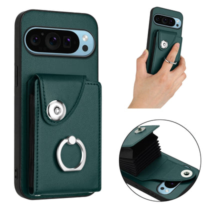 For Google Pixel 9 Pro XL Organ Card Bag Ring Holder Phone Case(Green) - Google Cases by buy2fix | Online Shopping UK | buy2fix