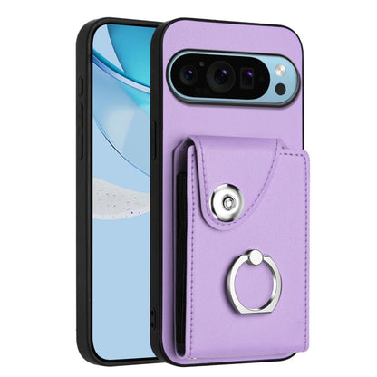 For Google Pixel 9 / 9 Pro Organ Card Bag Ring Holder Phone Case(Purple) - Google Cases by buy2fix | Online Shopping UK | buy2fix