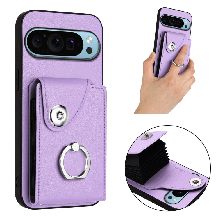 For Google Pixel 9 / 9 Pro Organ Card Bag Ring Holder Phone Case(Purple) - Google Cases by buy2fix | Online Shopping UK | buy2fix