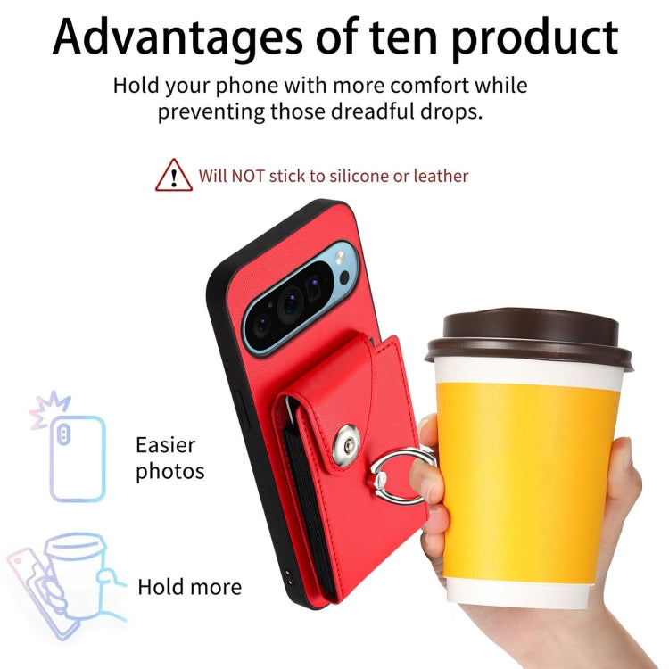 For Google Pixel 9 / 9 Pro Organ Card Bag Ring Holder Phone Case(Red) - Google Cases by buy2fix | Online Shopping UK | buy2fix