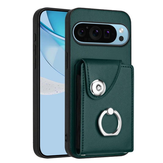 For Google Pixel 9 / 9 Pro Organ Card Bag Ring Holder Phone Case(Green) - Google Cases by buy2fix | Online Shopping UK | buy2fix