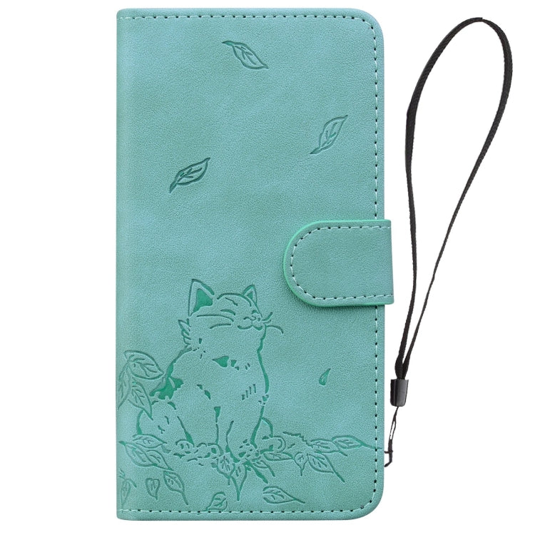 For iPhone 16 Pro Max Cute Cat Embossed Leather Phone Case(Green) - iPhone 16 Pro Max Cases by buy2fix | Online Shopping UK | buy2fix