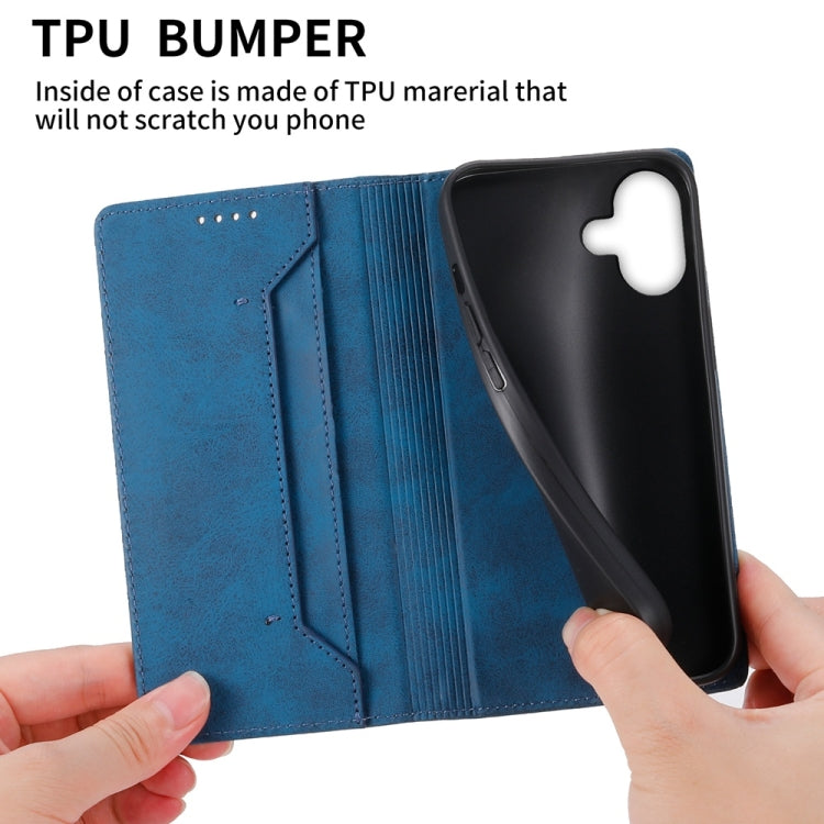 For iPhone 16 Plus Business Solid Color Magnetic RFID Leather Phone Case(Blue) - iPhone 16 Plus Cases by buy2fix | Online Shopping UK | buy2fix