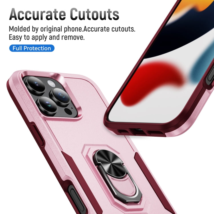 For iPhone 16 Pro Pioneer Armor Heavy Duty PC + TPU Phone Case with Holder(Pink+Rose Red) - iPhone 16 Pro Cases by buy2fix | Online Shopping UK | buy2fix