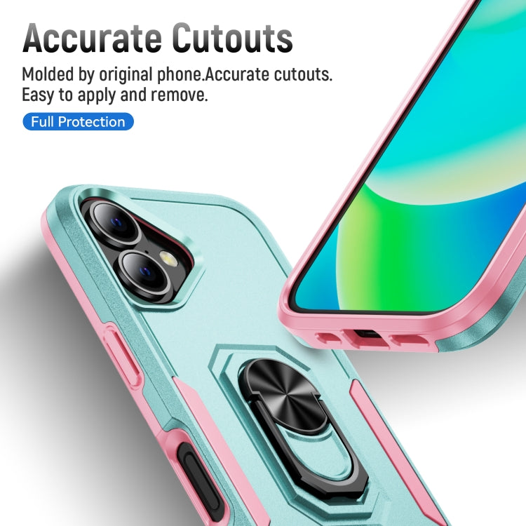 For iPhone 16 Plus Pioneer Armor Heavy Duty PC + TPU Phone Case with Holder(Green+Pink) - iPhone 16 Plus Cases by buy2fix | Online Shopping UK | buy2fix