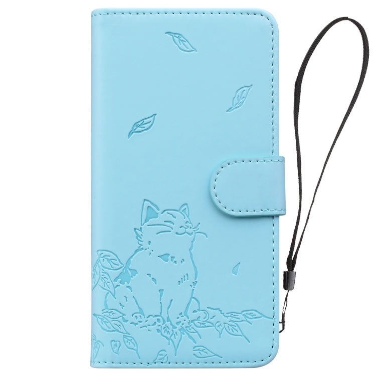 For Google Pixel 9 / 9 Pro Cute Cat Embossed Leather Phone Case(Sky Blue) - Google Cases by buy2fix | Online Shopping UK | buy2fix