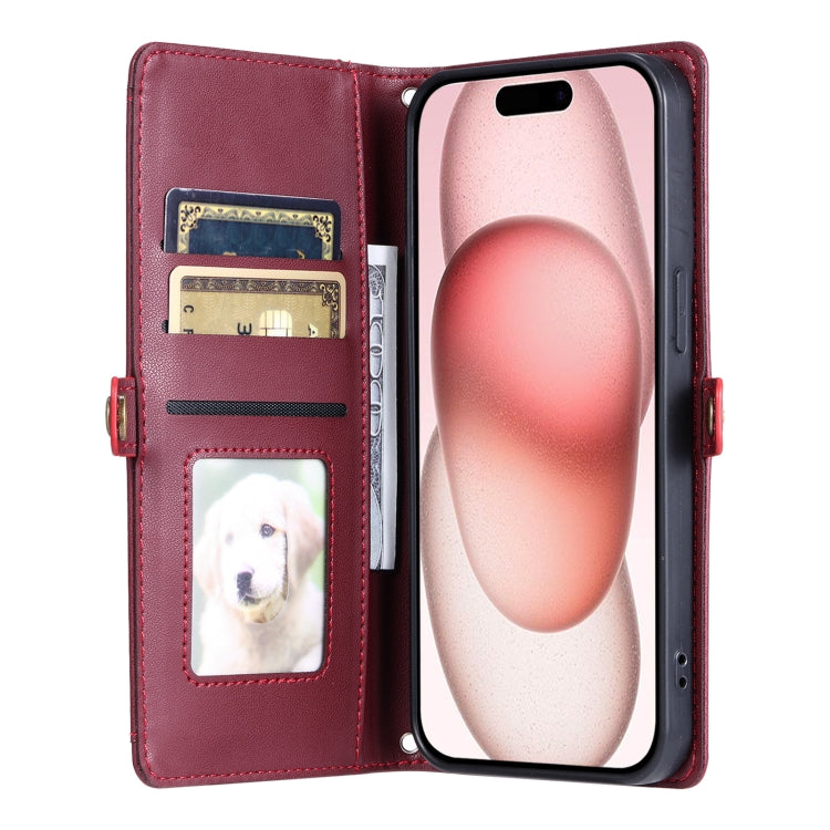 For iPhone 16 Pro Wallet Multi-card Slot Leather Phone Case with Lanyard(Wine Red) - iPhone 16 Pro Cases by buy2fix | Online Shopping UK | buy2fix