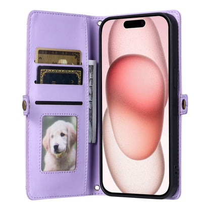 For iPhone 16 Pro Wallet Multi-card Slot Leather Phone Case with Lanyard(Purple) - iPhone 16 Pro Cases by buy2fix | Online Shopping UK | buy2fix