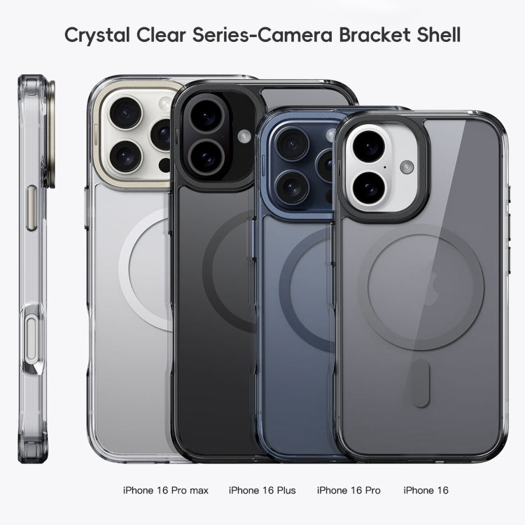 For iPhone 16 Mirror Crystal Clear Lens Holder MagSafe Magnetic Phone Case(Transparent Black) - iPhone 16 Cases by buy2fix | Online Shopping UK | buy2fix