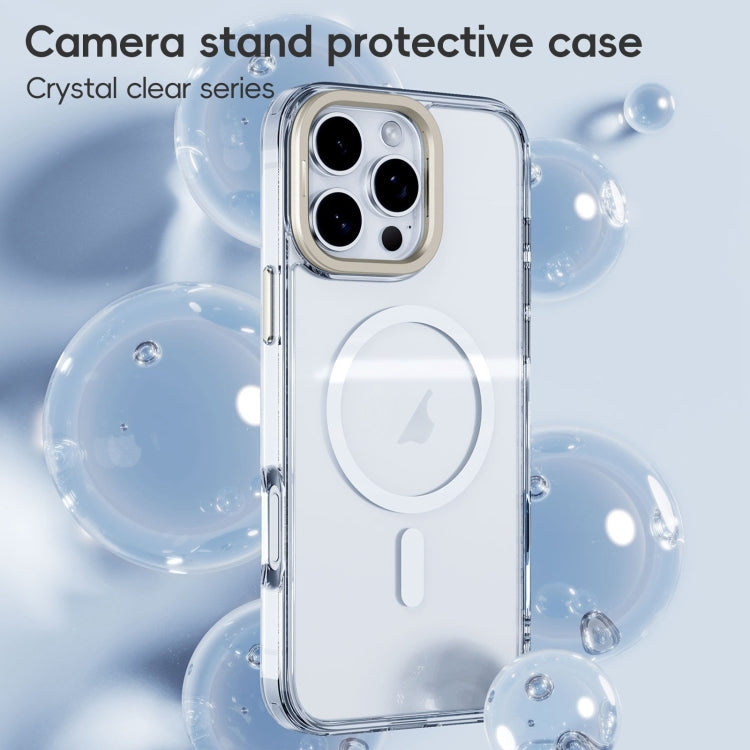 For iPhone 16 Frosted Crystal Clear Lens Holder MagSafe Magnetic Phone Case(Transparent) - iPhone 16 Cases by buy2fix | Online Shopping UK | buy2fix