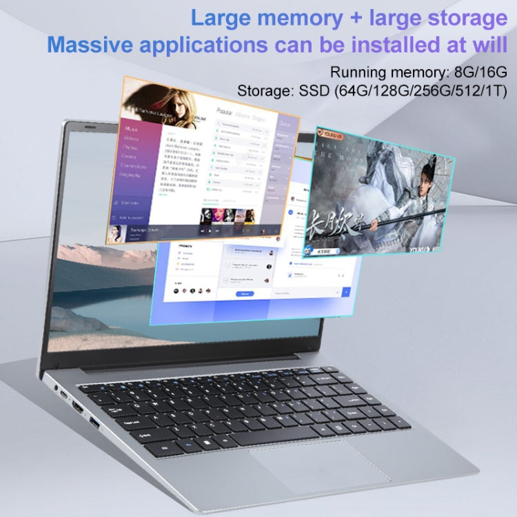 14 inch Windows 11 Laptop, 8GB+1TB, Gen 4th Intel Core i3 CPU, 180 Degree Rotation Axis(Silver) - Others by buy2fix | Online Shopping UK | buy2fix