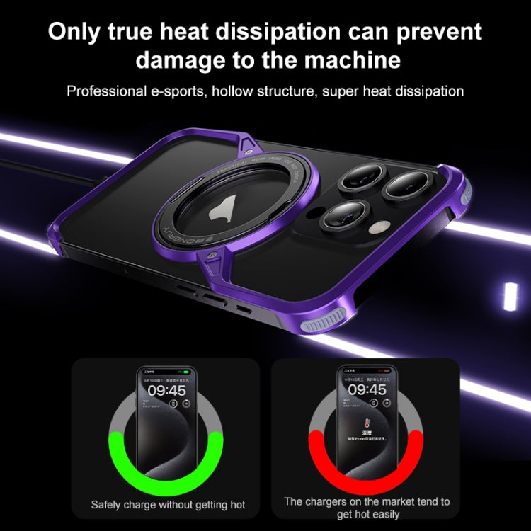 For iPhone 14 Pro Frameless Rotation Holder Magsafe Metal Phone Case(Dark Purple) - iPhone 14 Pro Cases by buy2fix | Online Shopping UK | buy2fix