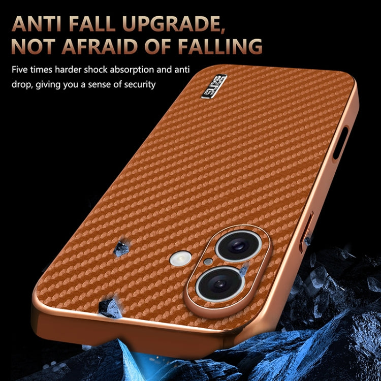 For iPhone 16 Plus AZNS Electroplated Edge Carbon Fiber Texture Phone Case(Brown) - iPhone 16 Plus Cases by AZNS | Online Shopping UK | buy2fix