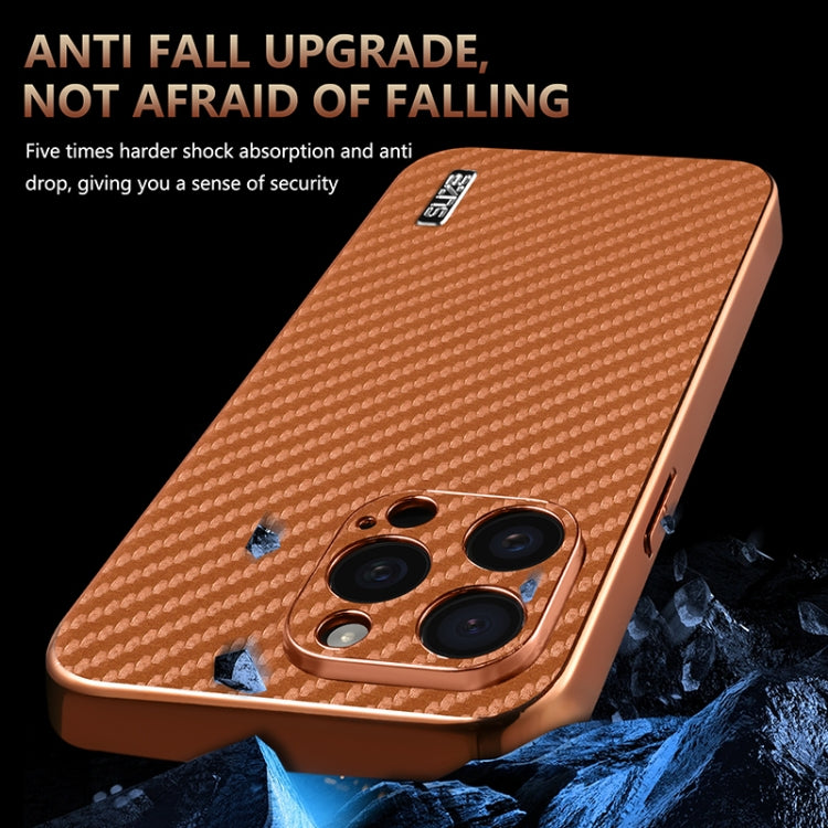 For iPhone 15 Pro Max AZNS Electroplated Edge Carbon Fiber Texture Phone Case(Blue) - iPhone 15 Pro Max Cases by AZNS | Online Shopping UK | buy2fix