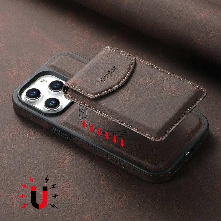 For iPhone 15 Pro Denior D19 Skin Feel MagSafe Detachable Card Slot Phone Case(Brown) - iPhone 15 Pro Cases by Denior | Online Shopping UK | buy2fix