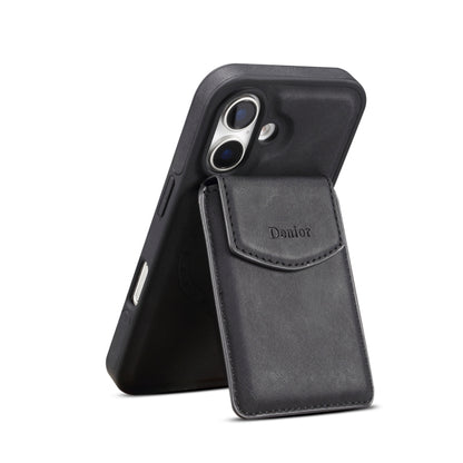 For iPhone 16 Denior D20 Skin Feel MagSafe Holder Detachable Card Slot Phone Case(Black) - iPhone 16 Cases by Denior | Online Shopping UK | buy2fix