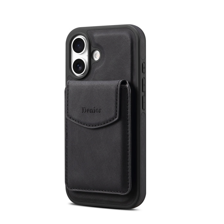 For iPhone 16 Denior D20 Skin Feel MagSafe Holder Detachable Card Slot Phone Case(Black) - iPhone 16 Cases by Denior | Online Shopping UK | buy2fix