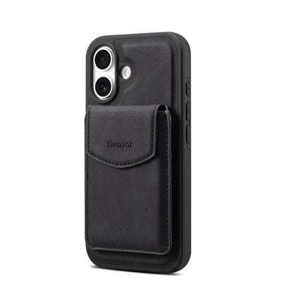 For iPhone 16 Denior D20 Skin Feel MagSafe Holder Detachable Card Slot Phone Case(Black) - iPhone 16 Cases by Denior | Online Shopping UK | buy2fix