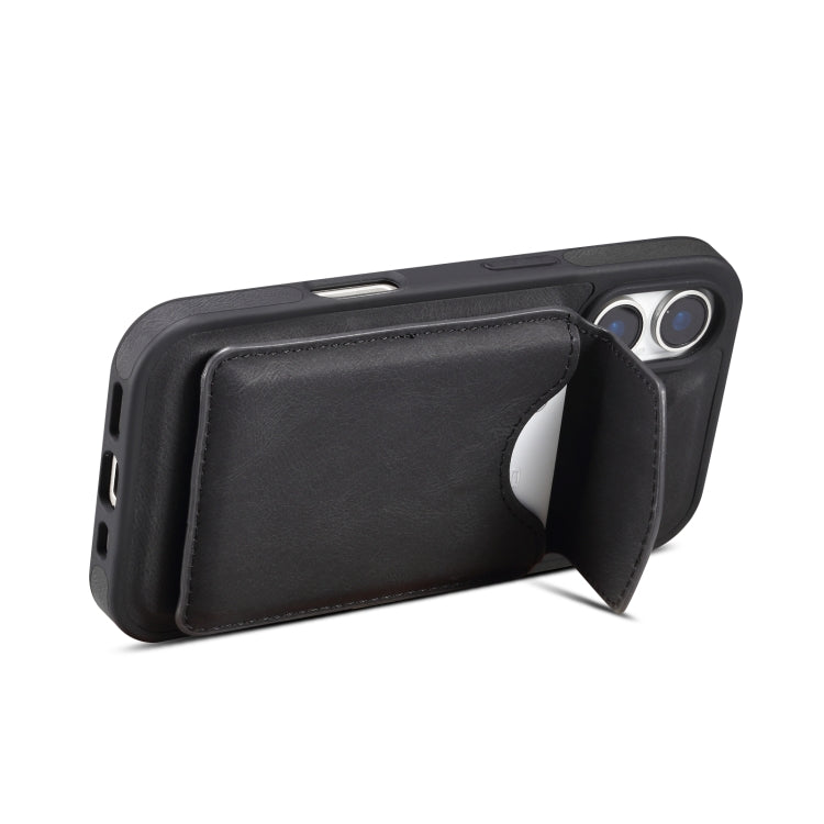 For iPhone 16 Denior D20 Skin Feel MagSafe Holder Detachable Card Slot Phone Case(Black) - iPhone 16 Cases by Denior | Online Shopping UK | buy2fix