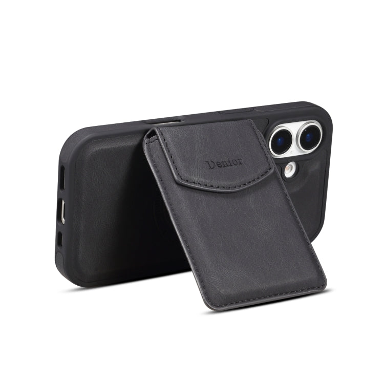 For iPhone 16 Denior D20 Skin Feel MagSafe Holder Detachable Card Slot Phone Case(Black) - iPhone 16 Cases by Denior | Online Shopping UK | buy2fix