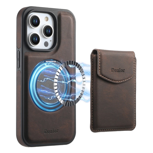 For iPhone 14 Pro Max Denior D20 Skin Feel MagSafe Holder Detachable Card Slot Phone Case(Brown) - iPhone 14 Pro Max Cases by Denior | Online Shopping UK | buy2fix