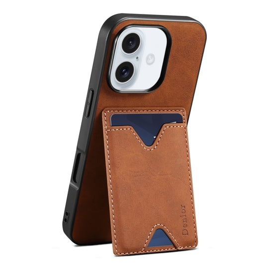 For iPhone 16 Plus Denior D06 PU Back Cover Card Slot Holder Phone Case(Brown) - iPhone 16 Plus Cases by Denior | Online Shopping UK | buy2fix