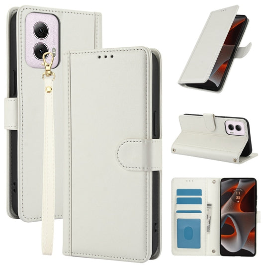 For Motorola Moto G Power 5G 2024 Skin Feel Pure Color Card Slots Leather Phone Case with Dual Lanyard(White) - Motorola Cases by buy2fix | Online Shopping UK | buy2fix