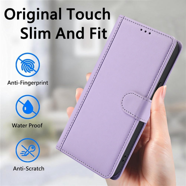 For Motorola Moto G Power 5G 2024 Skin Feel Pure Color Card Slots Leather Phone Case with Dual Lanyard(Purple) - Motorola Cases by buy2fix | Online Shopping UK | buy2fix