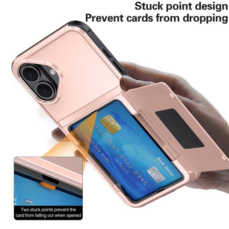 For iPhone 16 Plus Card Slot Holder Phone Case(Rose Gold) - iPhone 16 Plus Cases by buy2fix | Online Shopping UK | buy2fix