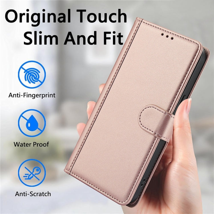 For Google Pixel 9 Pro XL Skin Feel Pure Color Card Slots Leather Phone Case with Dual Lanyard(Rose Gold) - Google Cases by buy2fix | Online Shopping UK | buy2fix