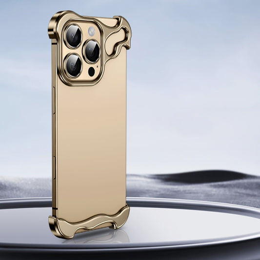 For iPhone 16 Pro Frameless Metal Corner Pad Phone Case with Lens Film(Gold) - iPhone 16 Pro Cases by buy2fix | Online Shopping UK | buy2fix