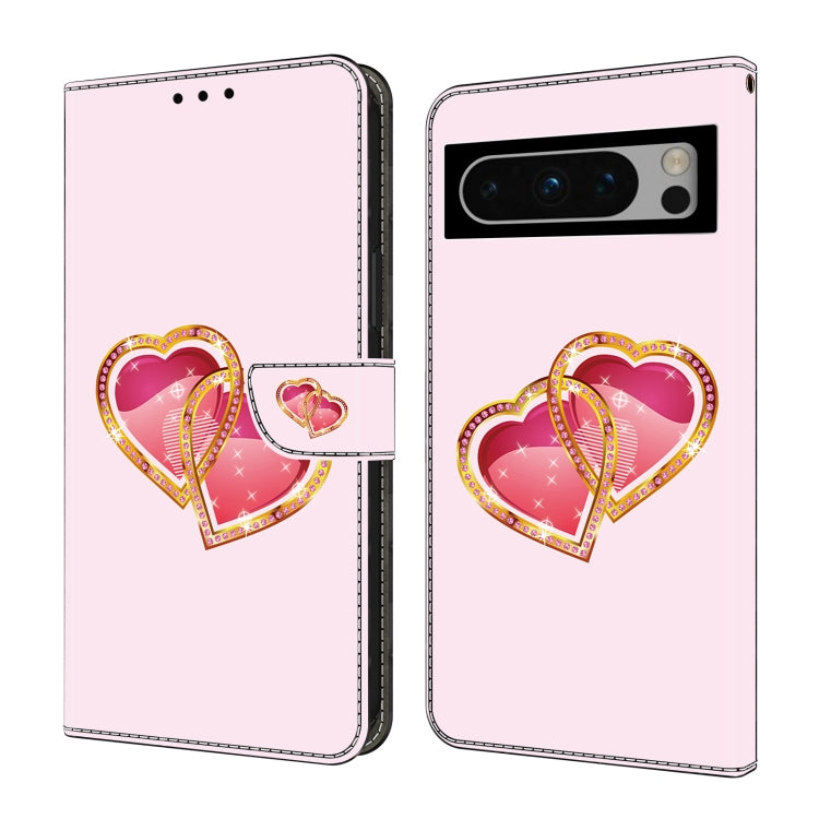 For Google Pixel 9 Pro XL Crystal Painted Leather Phone case(Love Peach) - Google Cases by buy2fix | Online Shopping UK | buy2fix