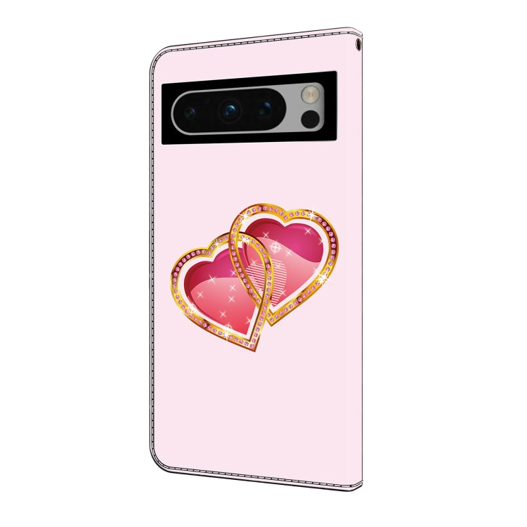 For Google Pixel 9 Pro XL Crystal Painted Leather Phone case(Love Peach) - Google Cases by buy2fix | Online Shopping UK | buy2fix