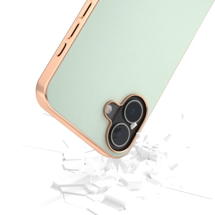 For iPhone 16 PU Leather Electroplating Frame Full Coverage Phone Case(Light Green) - iPhone 16 Cases by buy2fix | Online Shopping UK | buy2fix