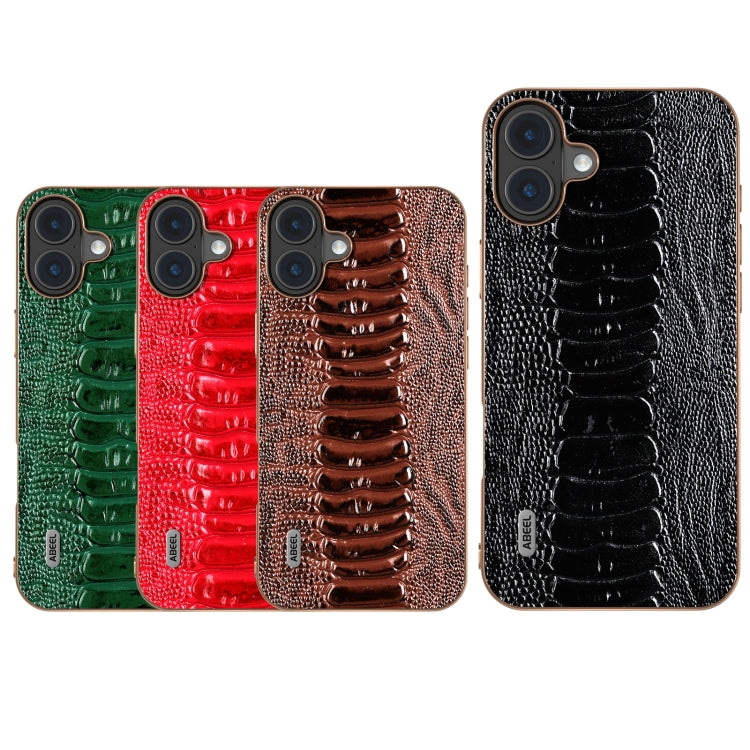 For iPhone 16 ABEEL Electroplating Frame Genuine Leather Weilai Series Phone Case(Green) - iPhone 16 Cases by buy2fix | Online Shopping UK | buy2fix