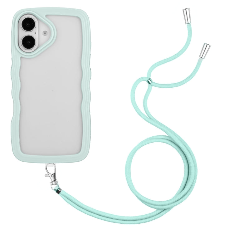 For iPhone 16 Plus Candy Color Wave TPU Clear PC Phone Case with Lanyard(Green) - iPhone 16 Plus Cases by buy2fix | Online Shopping UK | buy2fix