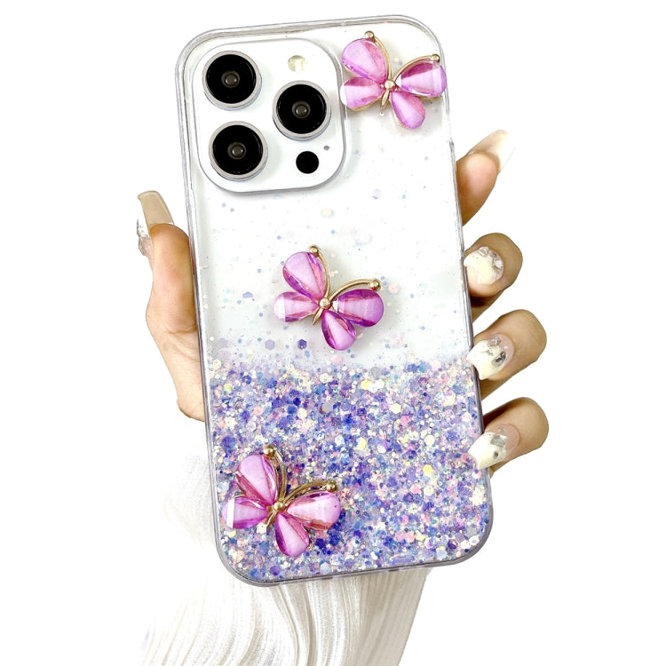 For iPhone 16 Pro Max Luminous Starry Sky Glitter Butterfly TPU Phone Case(Purple) - iPhone 16 Pro Max Cases by buy2fix | Online Shopping UK | buy2fix