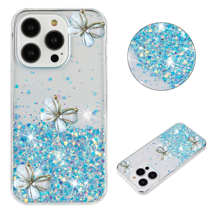 For iPhone 16 Pro Luminous Starry Sky Glitter Butterfly TPU Phone Case(Blue) - iPhone 16 Pro Cases by buy2fix | Online Shopping UK | buy2fix