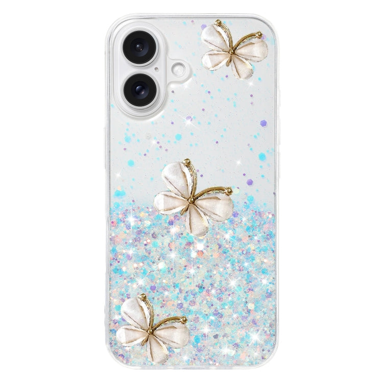 For iPhone 16 Plus Luminous Starry Sky Glitter Butterfly TPU Phone Case(White) - iPhone 16 Plus Cases by buy2fix | Online Shopping UK | buy2fix