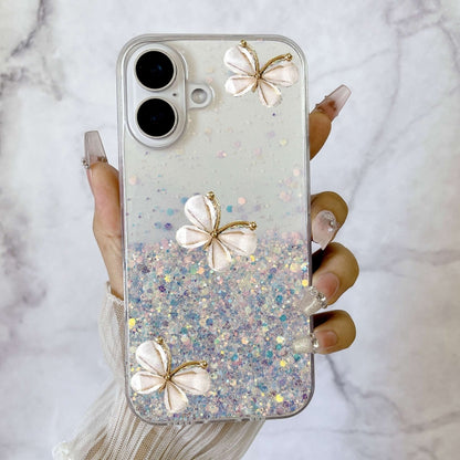 For iPhone 16 Luminous Starry Sky Glitter Butterfly TPU Phone Case(White) - iPhone 16 Cases by buy2fix | Online Shopping UK | buy2fix