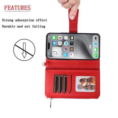 For iPhone 16 Pro Max Solid Color 2 in 1 Zipper Shockproof Phone Case(Red) - iPhone 16 Pro Max Cases by buy2fix | Online Shopping UK | buy2fix