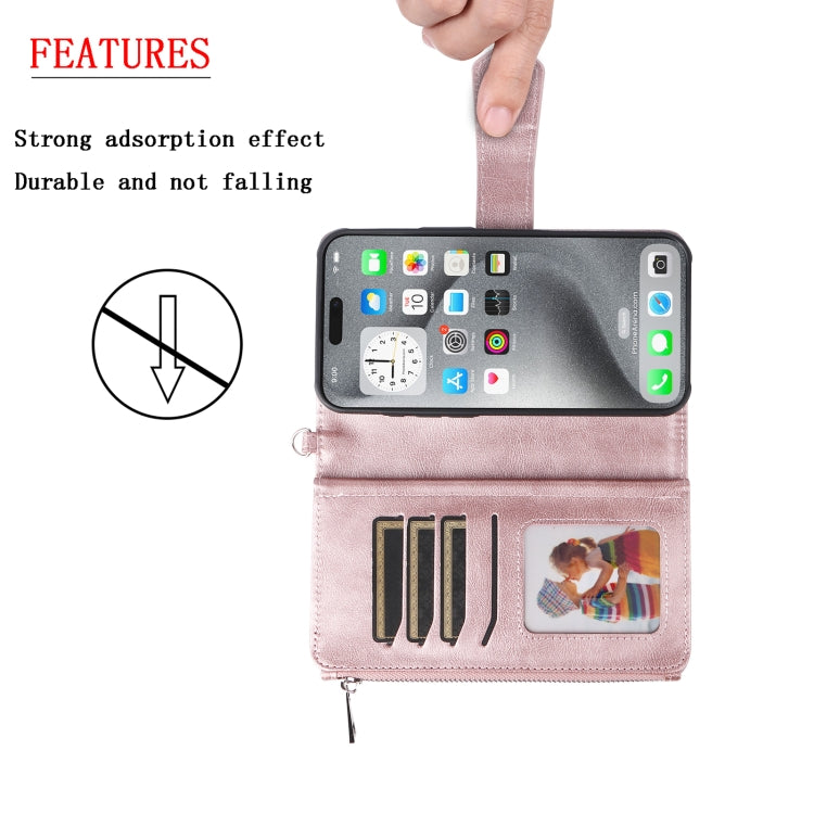 For iPhone 16 Pro Max Solid Color 2 in 1 Zipper Shockproof Phone Case(Rose Gold) - iPhone 16 Pro Max Cases by buy2fix | Online Shopping UK | buy2fix