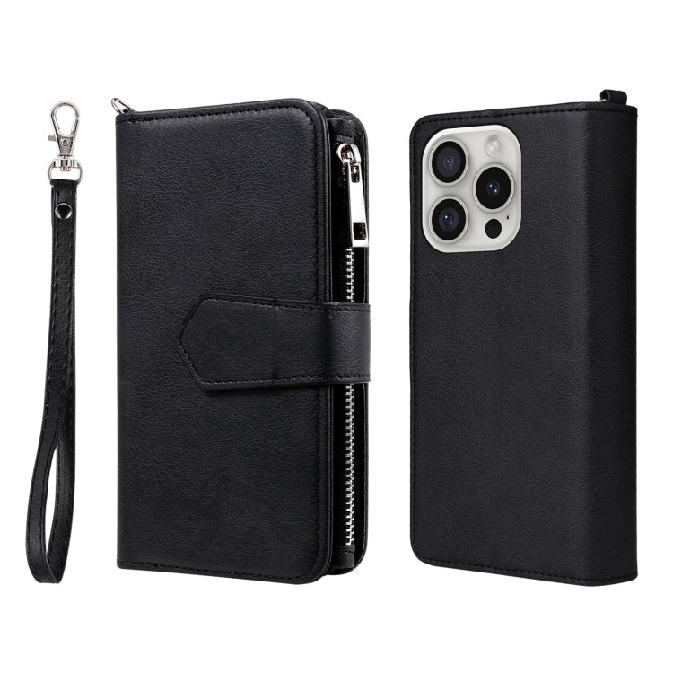 For iPhone 16 Pro Solid Color 2 in 1 Zipper Shockproof Phone Case(Black) - iPhone 16 Pro Cases by buy2fix | Online Shopping UK | buy2fix