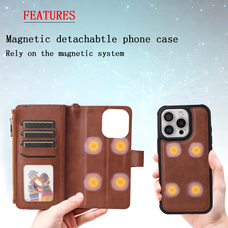 For iPhone 16 Pro Solid Color 2 in 1 Zipper Shockproof Phone Case(Brown) - iPhone 16 Pro Cases by buy2fix | Online Shopping UK | buy2fix