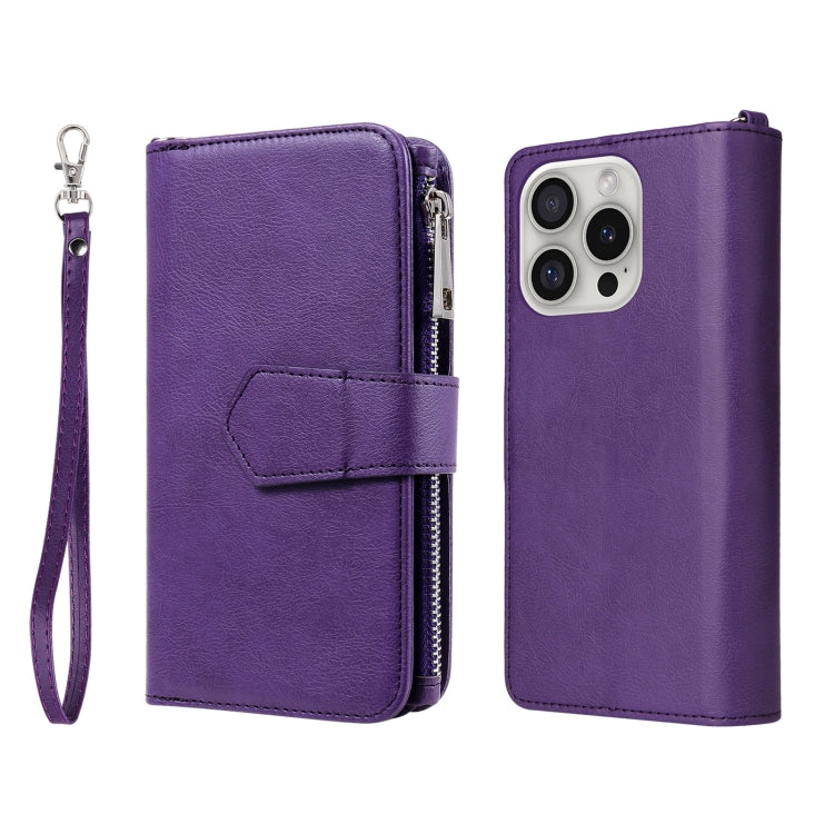 For iPhone 16 Pro Solid Color 2 in 1 Zipper Shockproof Phone Case(Purple) - iPhone 16 Pro Cases by buy2fix | Online Shopping UK | buy2fix