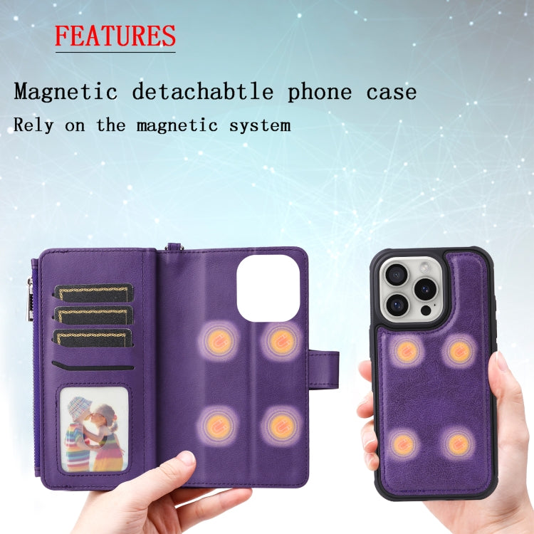 For iPhone 16 Pro Solid Color 2 in 1 Zipper Shockproof Phone Case(Purple) - iPhone 16 Pro Cases by buy2fix | Online Shopping UK | buy2fix