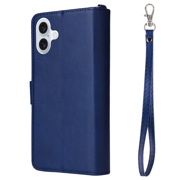 For iPhone 16 Plus Solid Color 2 in 1 Zipper Shockproof Phone Case(Blue) - iPhone 16 Plus Cases by buy2fix | Online Shopping UK | buy2fix