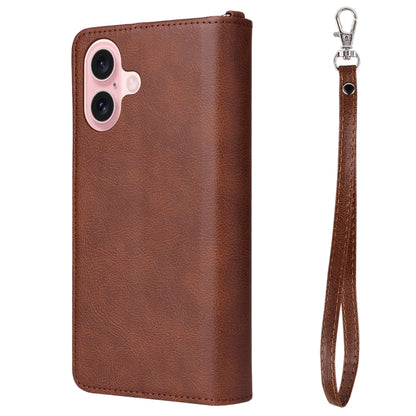 For iPhone 16 Solid Color 2 in 1 Zipper Shockproof Phone Case(Brown) - iPhone 16 Cases by buy2fix | Online Shopping UK | buy2fix