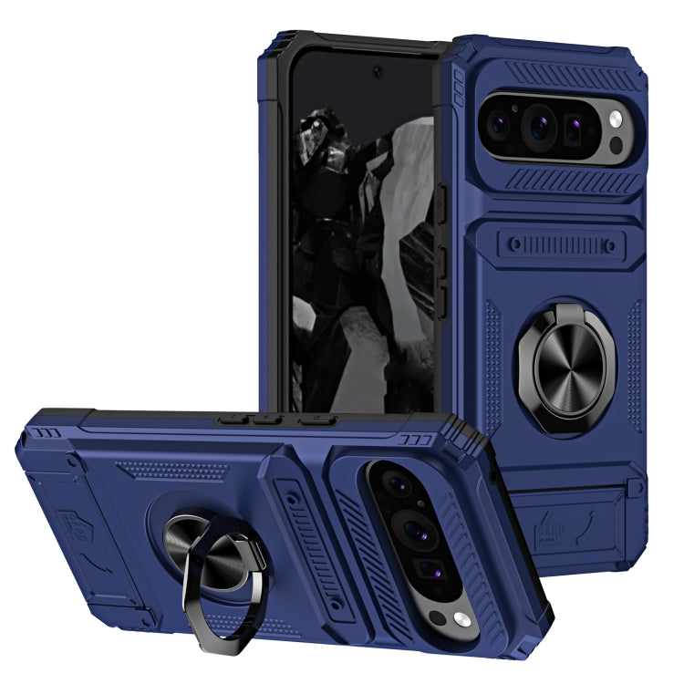 For Google Pixel 9 Pro XL TPU Hybrid PC Shockproof Card Phone Case with Metal Ring Holder(Blue) - Google Cases by buy2fix | Online Shopping UK | buy2fix